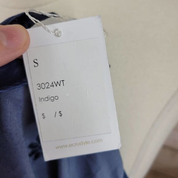 NWT Ecru Bardot Tank Navy Blue‎ Embroidered Eyelet Indigo Small - Picture 9 of 10